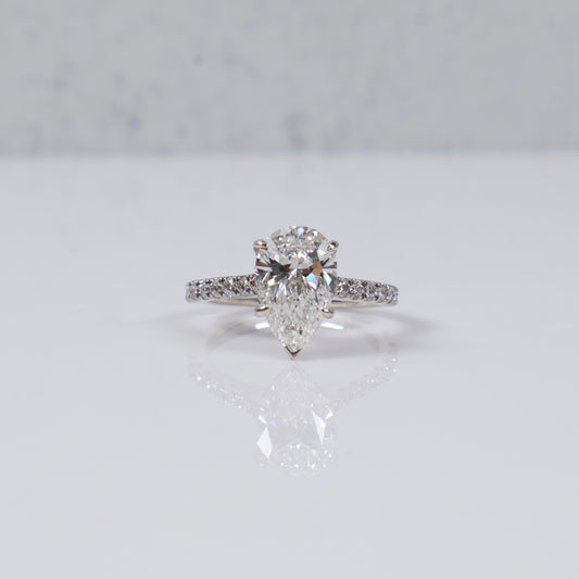 14K WG Lab Diamond Pear Cut Brilliant With Certificate Engagement Ring / 3.95gr / Sz 7 / 3.02 CTTW Lab VS / E-F