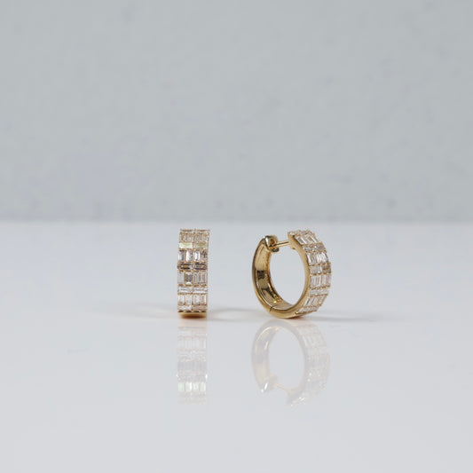 14K Yellow Gold Hoop Earrings With Diamond / 3.5gr