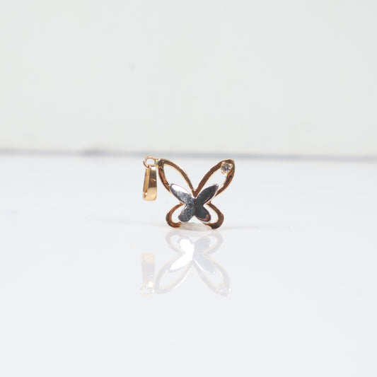 14K 2 Tone Double Butterfly Pendant / 1.3gr / 0.8in / White Zircons