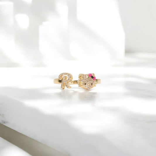 10K YG Diamond HK - Letter R Rings / 2.5gr / Sz 6 3/4 / 0.13Wt Dia