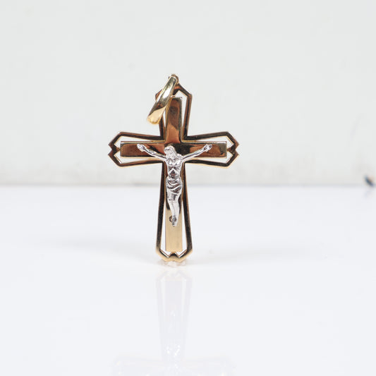 14K 2 Tone Crucifix Pendant / 5.5gr / 1.6in /