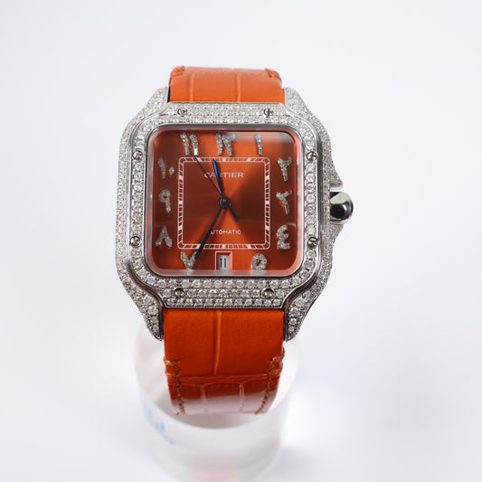 Cartier Santos Orange Bustdown XL Arabic Numbers Watch