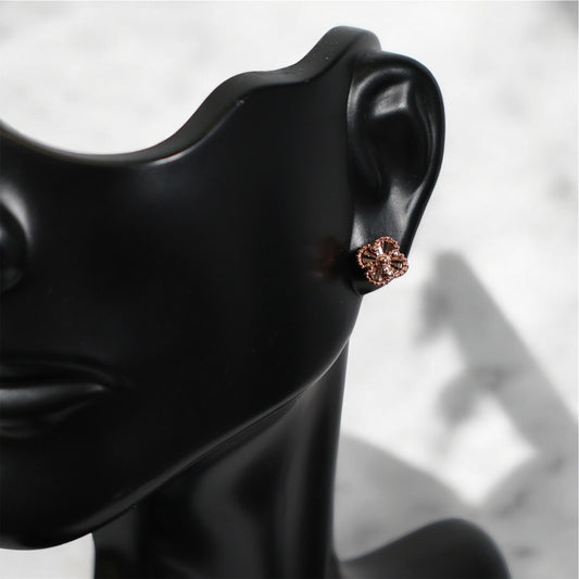 14K RG Diamond Cut Clover Stud Earrings / 1.58gr / 6.2mm