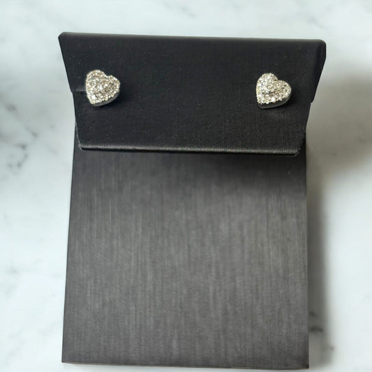 14K White Gold Diamond Heart Stud Earrings 0.18Ct Dia / 1.44gr