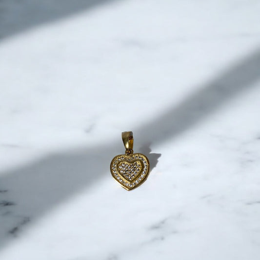 18K Yellow Gold Double Heart Pendant / 2.3gr / 0.7in / With Zircons