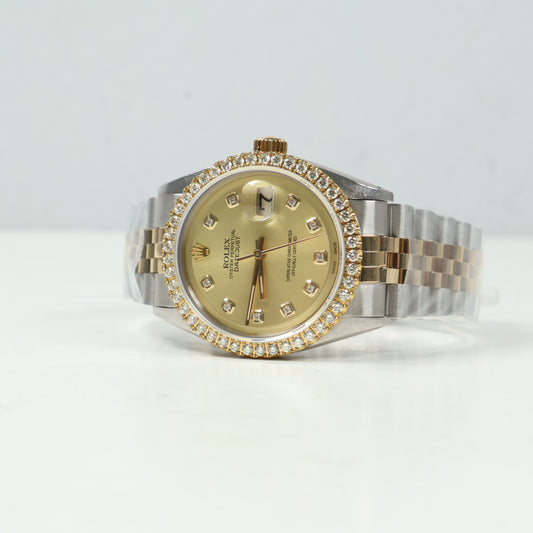 Rolex Datejust Two Tone Champagne Dia Dial - Diamond Bezel Watch / 36mm / Wt Dia