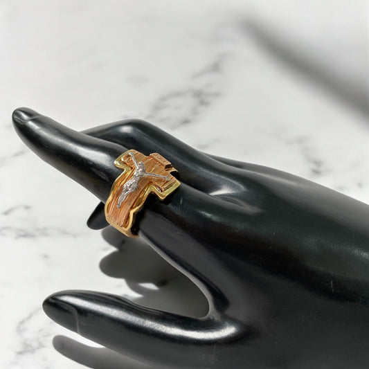 18K Three Colour Gold Cross Ring / 13.7gr / Size 9 1/2
