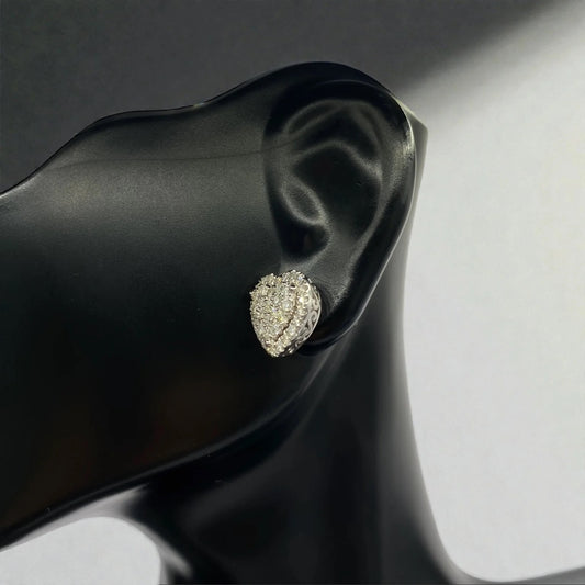 14K White Gold Diamond Heart Stud Earrings 0.97Ct / 3.2gr