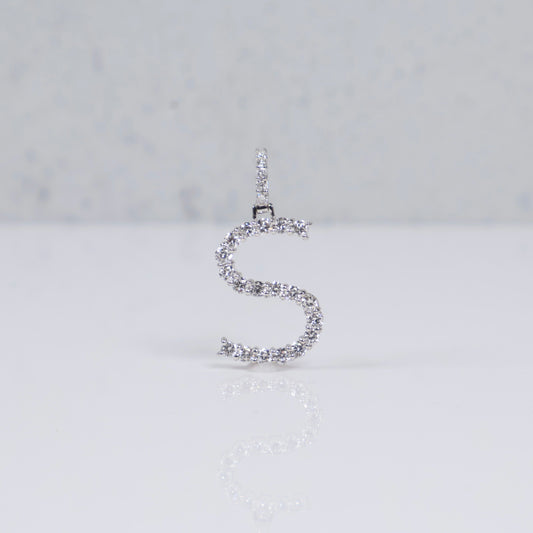 14K WG Lab Diamond Letter S Pendant / 1.05gr / 1in / 0.71 CTTW Lab VS / E-F