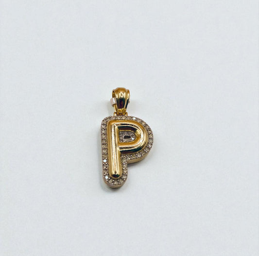 10K Yellow Gold Diamond Letter P Pendant / 4.6gr