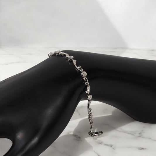 14K White Gold Diamond Luxury Bracelet Ct Dia / 6.4gr / 3.8mm / 7.5in
