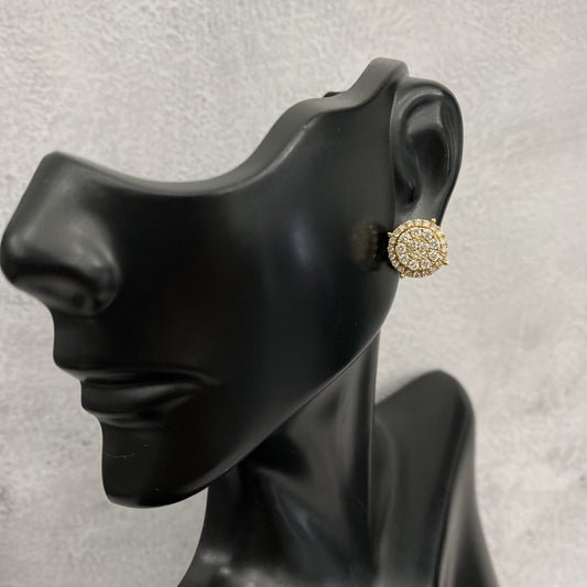 14K Yellow Gold Diamond Two Circle Stud Earrings 1.05Ct / 3.9gr