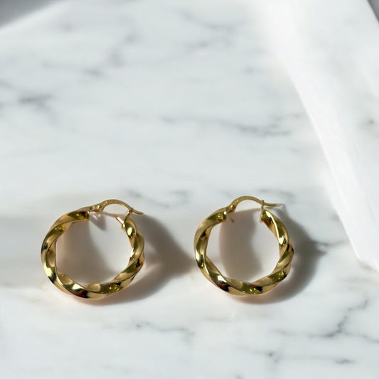 18K Yellow Gold Luxury Hoop Earrings / 2.36gr