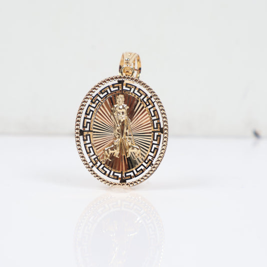 14K YG Round Saint Lazarus Pendant / 4.65gr / 1.2in /