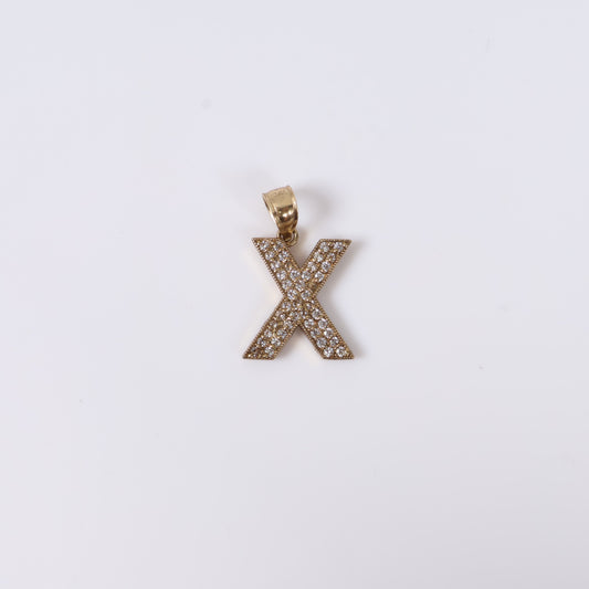 10K Yellow Gold Letter X Pendant With Zircons / 1.1gr / 1in