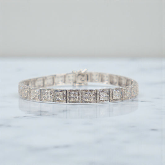 14K WG Diamond Square Bracelet / 15.2gr / 6.3mm / 7in / D-0.45Ct