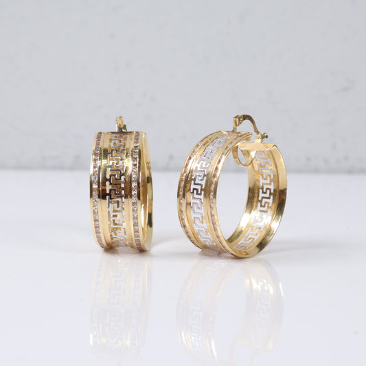 14K Yellow - White Gold Luxury Hoop Earrings / 8.7gr