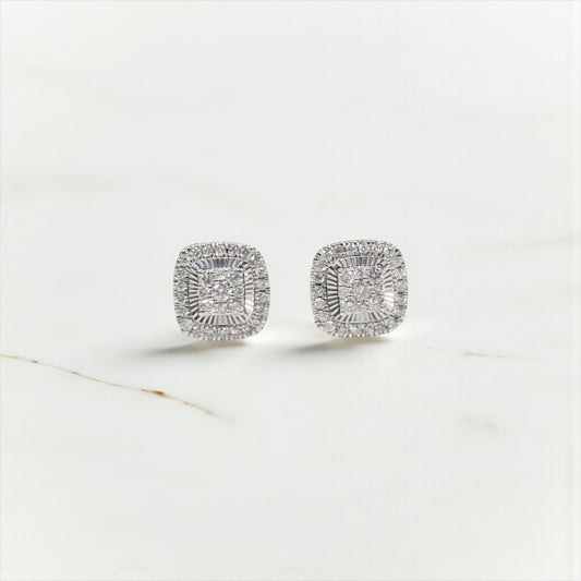 10K WG Diamond Double Square Fashion Stud Earrings / 2.17gr / 8mm / D 0.40Ct