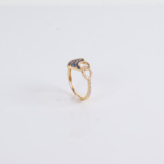 14K Yellow Gold Heart Ring With Zircons / 1.4gr / Size 7