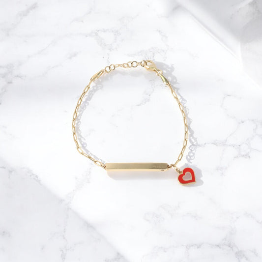 14K YG Baby Name Plate Heart Bracelet / 2.9gr / 1.8mm / 6.5in / White Zircons