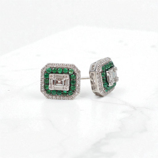 18K WG Diamond Luxury Woman Set Jewelry / 4.55gr / 1mm / 16in / Wt Dia - Emerald