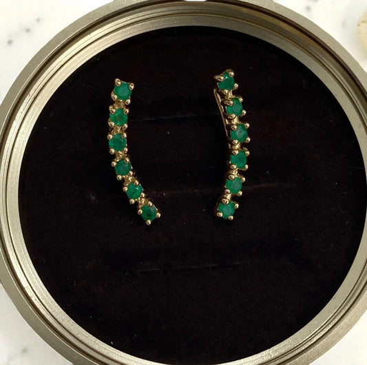 18K Yellow Gold Luxury Stud Earrings With Emerald / 2.9gr