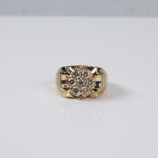 10K YG Diamond Round Flower Rings / 8gr / Sz 10 / 1.53Ct Dia