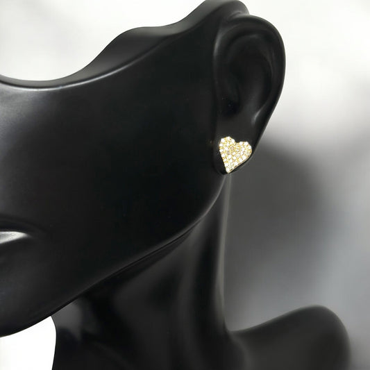14K YG Diamonds Heart Stud Earrings / 1.08gr / 8mm / 0.18Ct Dia