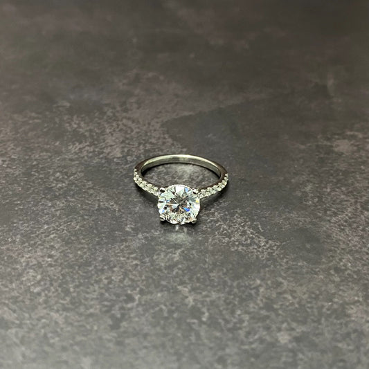 14K White Gold Lab Diamond Round Brilliant Engagement Ring 2.33Ct Lab Dia Vs / 3.05gr / Size 6 3/4