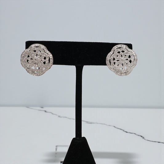 14K WG Diamond Rose Stud Earrings / 5.26gr / / D-0.27Ct