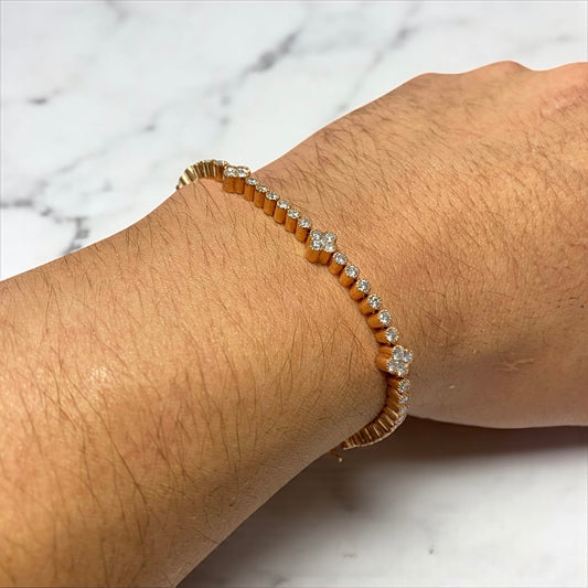 14K Rose Gold Diamond Tennis-Clover Bracelet 2.58Ct Dia / 15.2gr / 2.9mm / 7in