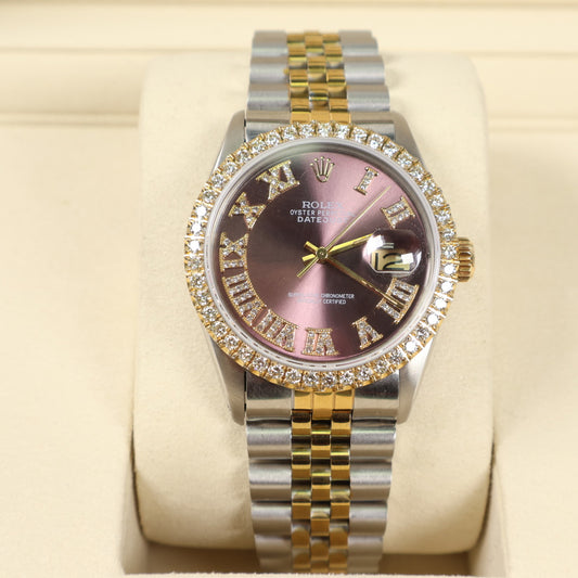 Rolex Datejust Purple Face Dia Dial Roman Numbers - Diamond Bezel Ref 16013 Watch / 36mm /