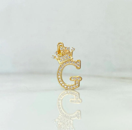 18K Yellow Gold Letter G With Crown Pendant With Zircons / 1.81gr / 1in