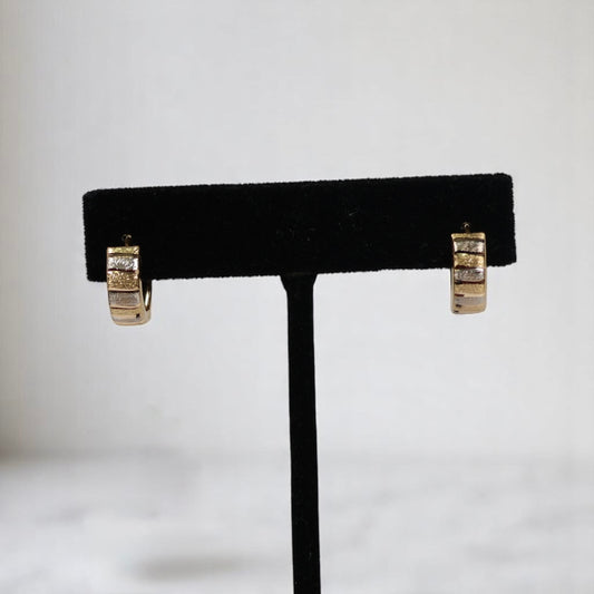 14K 2 Tone Luxury Hoop Earrings / 2.71gr / 0.5in /