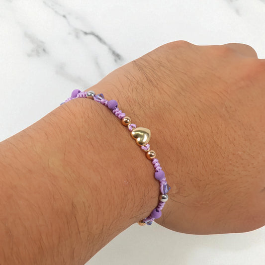 18K 3 Tone Heart-Smooth Balls Bracelet Tejido / 1.11gr / Adjustable /