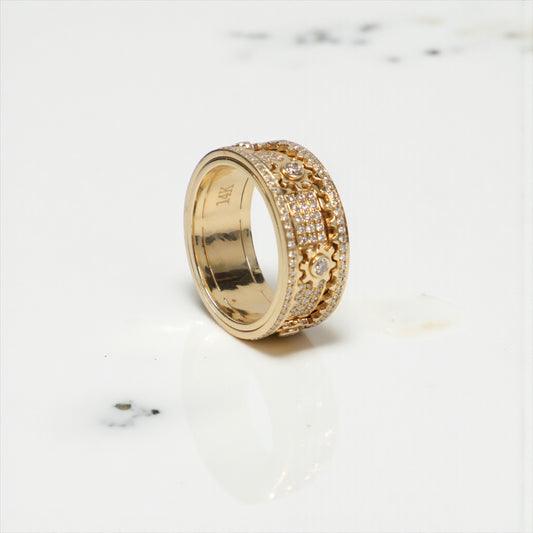 14K YG Diamond Mechanical Love Rings / 12.43gr / Sz 10 / D-1.50Ct