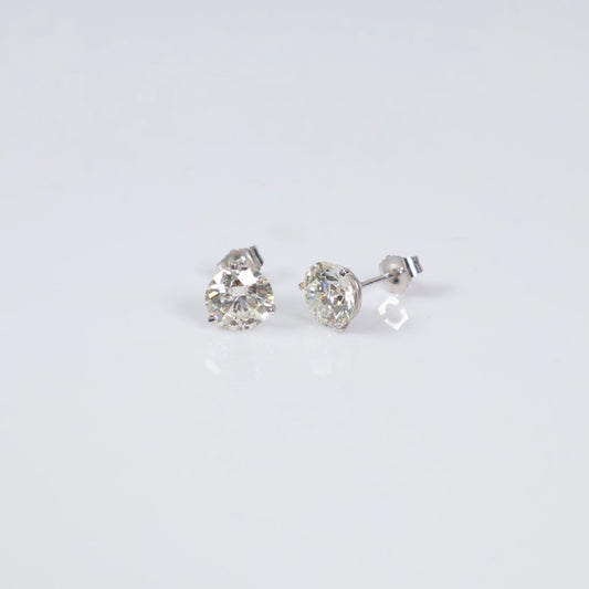 14K WG Lab Diamond Solitaire Round Stud Earrings / 1.54gr / 8mm / 3.50Ct Lab / VS / F