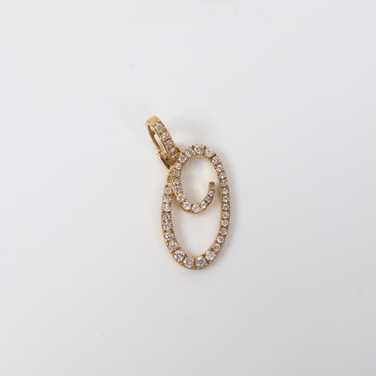 10K YG Diamond Letter O Italics Pendant / 2.23gr / 0.8in / D-0.60Ct