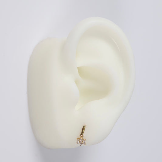 14K Yellow Gold White Flower Stud Earrings With Zircons / 0.48gr