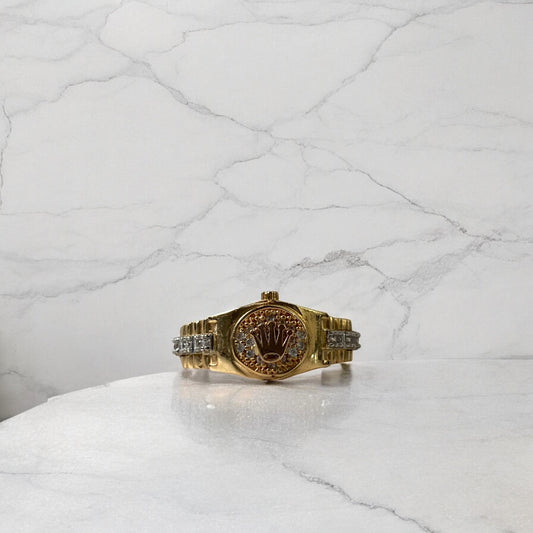 18K Three Colour Gold Crown Ring With Zircons / 4.8gr / Size 7.5