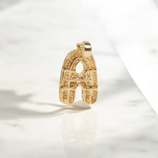 10K YG Diamond Letter A Pendant / 2.2gr / 1.1in / 0.42Wt Dia
