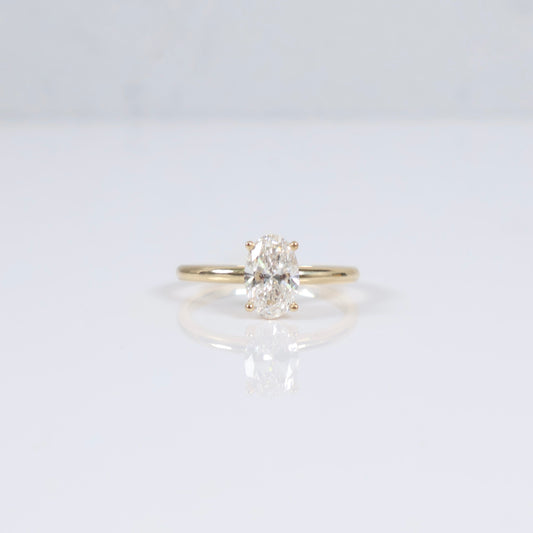 14K YG Lab Diamond Oval Brilliant With Certificate Engagement Ring / 2.3gr / Sz 6 3/4 / 1.08Ct Lab Dia / E / VS1