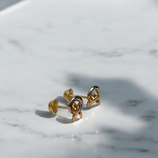18K Three Colour Gold Knot Stud Earrings / 1gr / 8mm