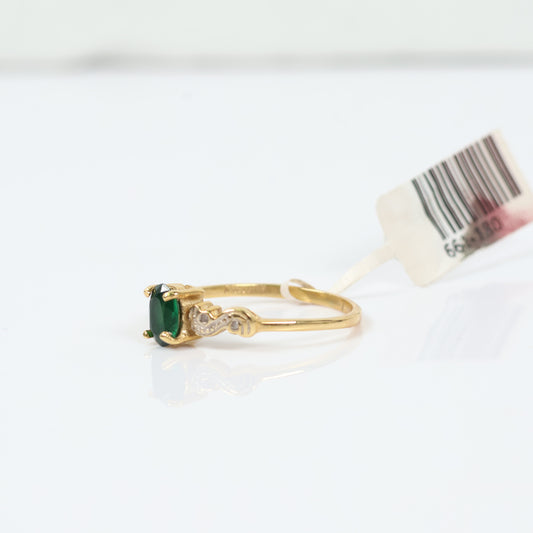 14K Yellow Gold Oval Emerald Ring With Zirconia / 2.6gr / Size 8