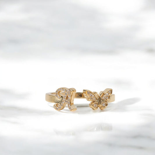 10K YG Diamond Butterfly - Letter A rings / 2.35gr / Sz 6.5 / 0.1Wt Dia