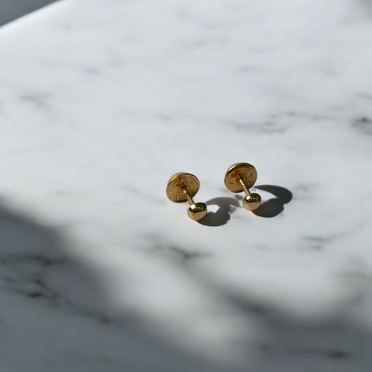 18K Yellow Gold Smooth Half Ball Stud Earrings / 0.4gr / 3mm