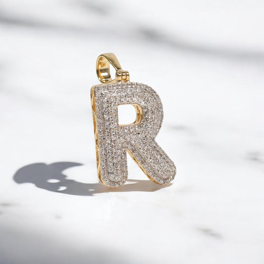 10K YG Diamond Letter R Pendant / 2.5gr / 1.1in / 0.5Wt Dia