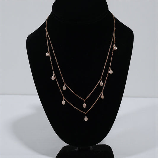 14K RG Diamond Double With Teardrop Pendants Chain / 5.75gr / 1.2mm / 18in-20in / D-0.90Ct
