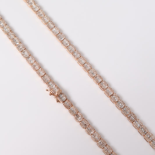 10K RG Diamond Baguette Square Luxury Chain / 22.64gr / 5mm / 17in / D-5Ct