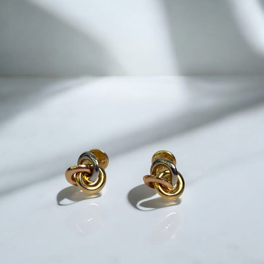 18K Three Colour Gold Knot Stud Earrings / 1gr / 8mm